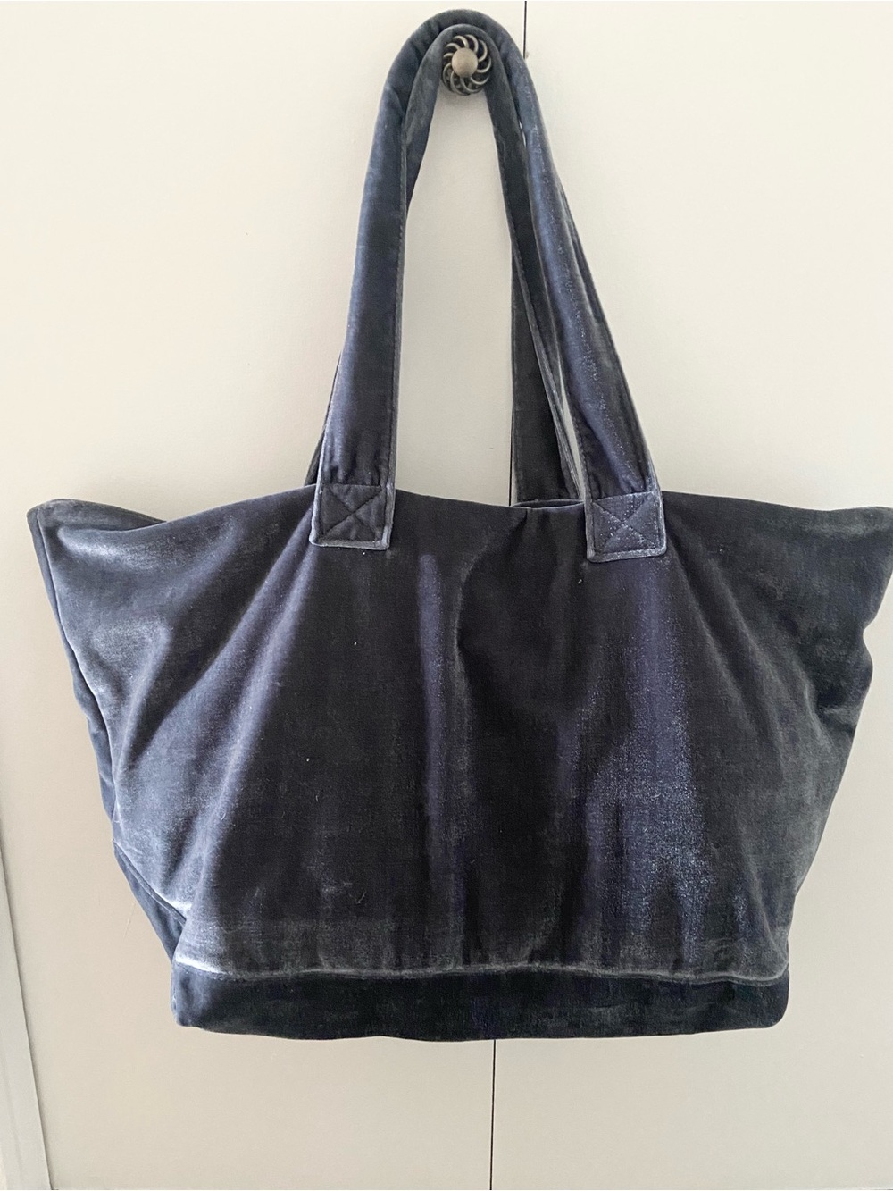Tabitha Webb Large Velvet Tote Bag Gray Blue